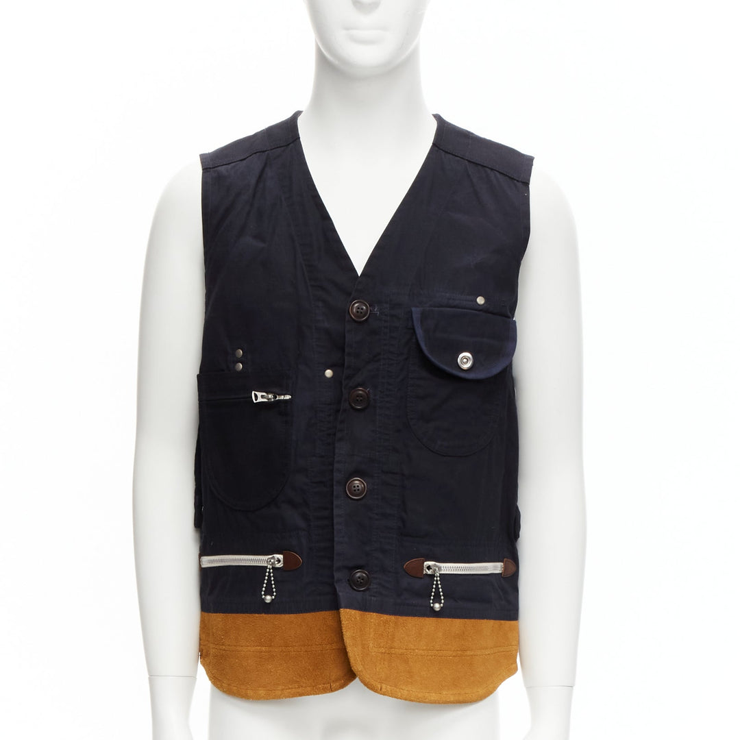 JUNYA WATANABE MAN HERVIER 2013 Reversible navy brown suede fisherman vest M