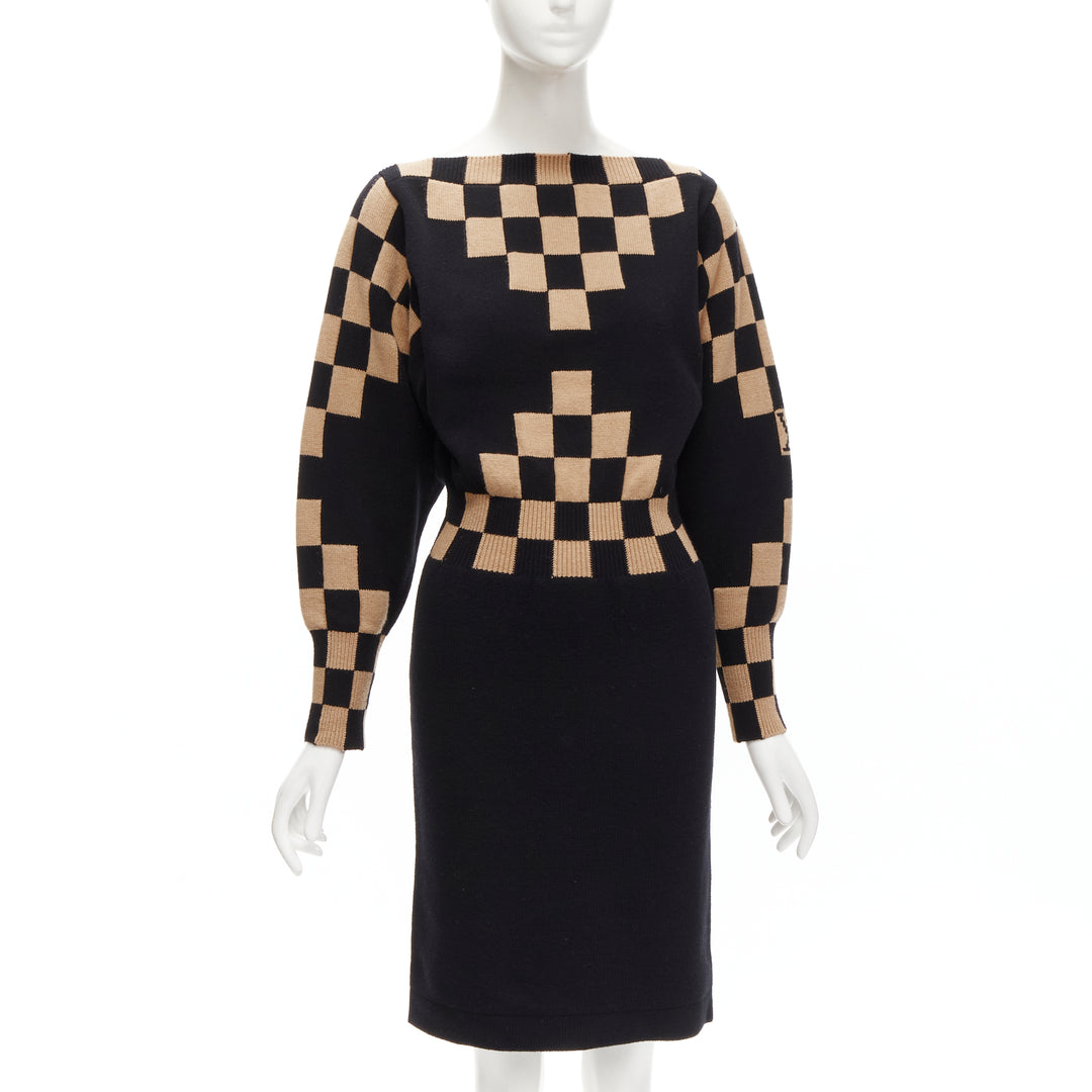 LOUIS VUITTON LV Damier wool cashmere pixel illusion knit dress S
