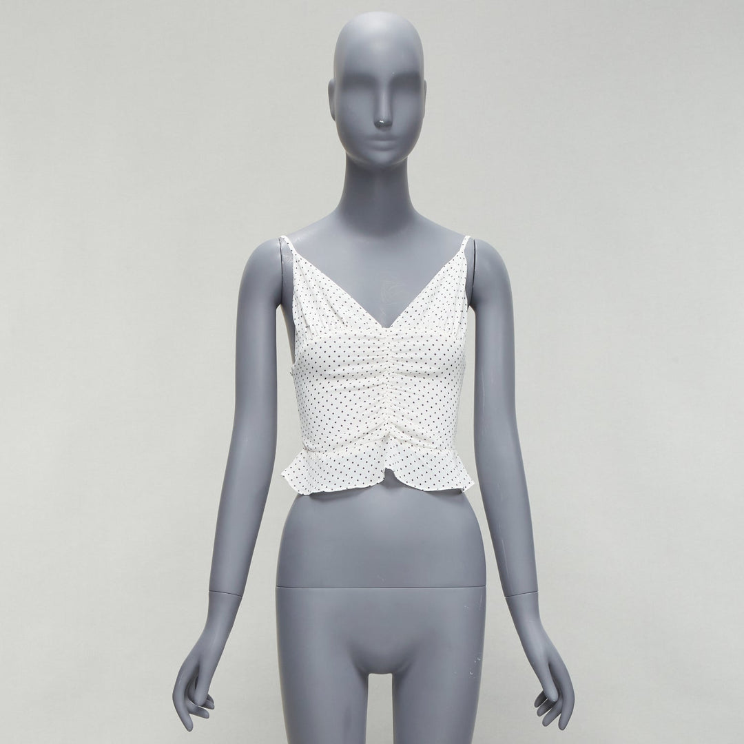REFORMATION Hall white polka dot V neck retro ruched tank top US0 XS