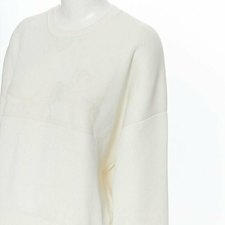 HERMES ivory cream cashmere silk blend logo intarsia short sweater FR44 XL