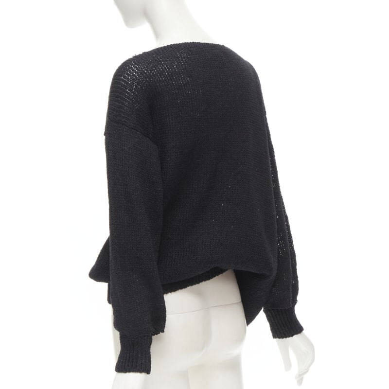 COMME DES GARCONS 1980's Vintage black coated deconstructed hem sweater M