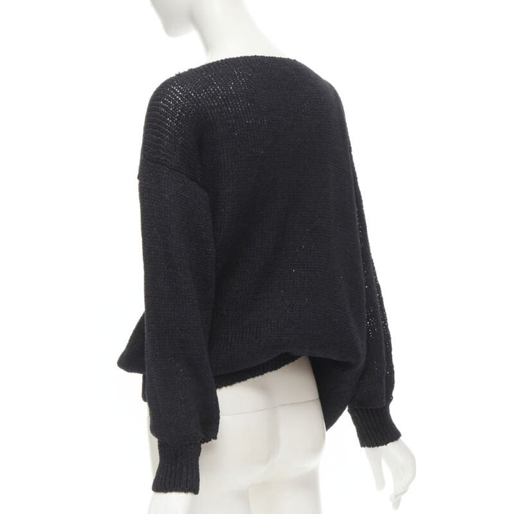 COMME DES GARCONS 1980's Vintage black coated deconstructed hem sweater M