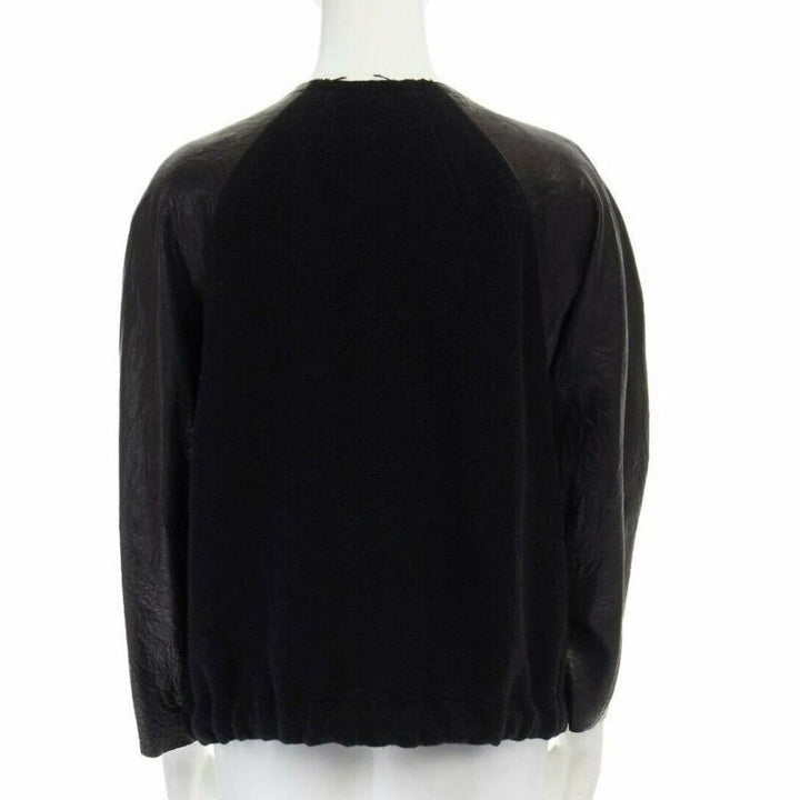 runway ISABEL MARANT Jeams leather sleeve wool zip up baseball bomber jacket S