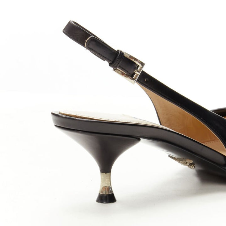 PRADA 2018 Comic print fabric wrap bow slingback kitten heel pump EU36