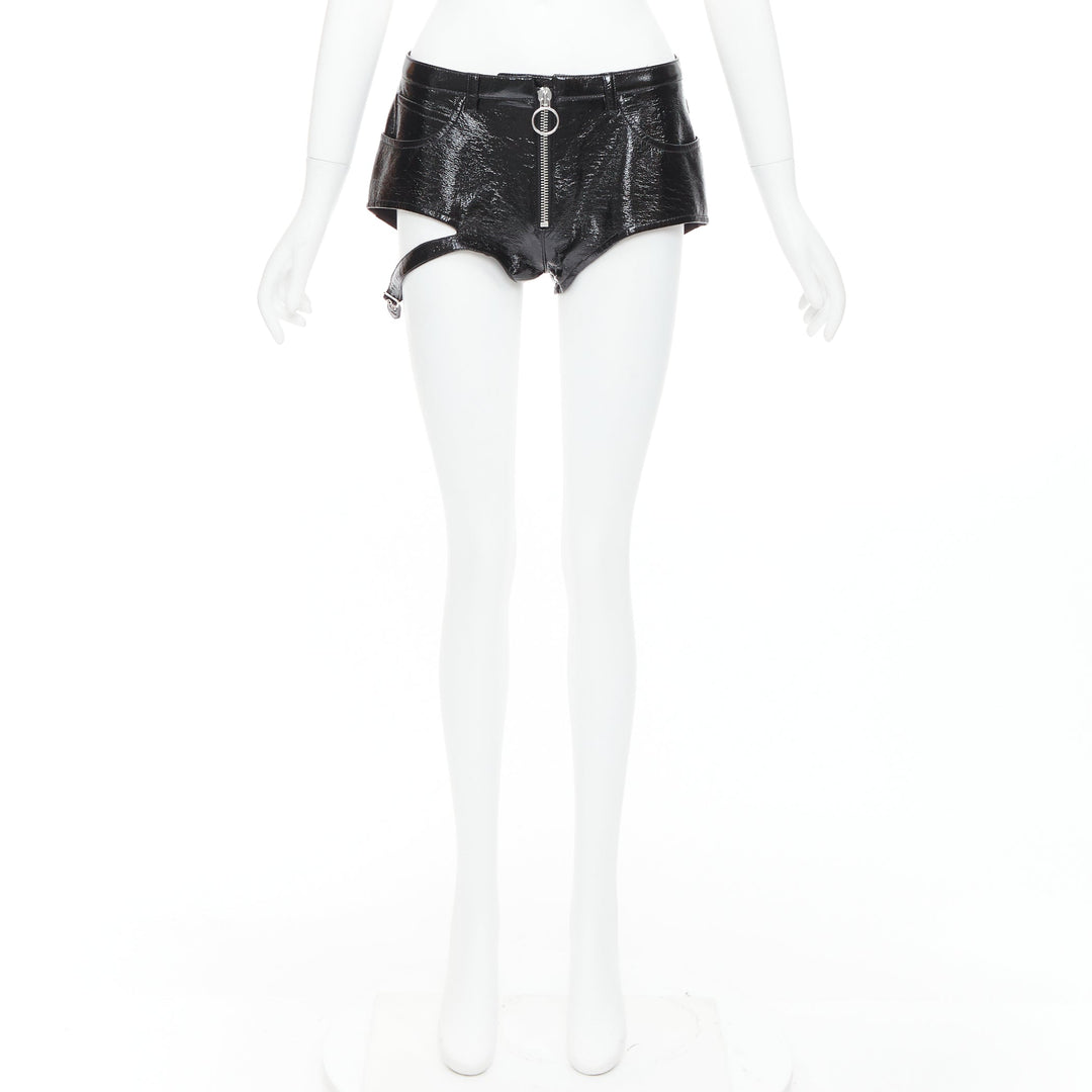 COURREGES black high shine vinyl leg harness cut out boy shorts FR38 M