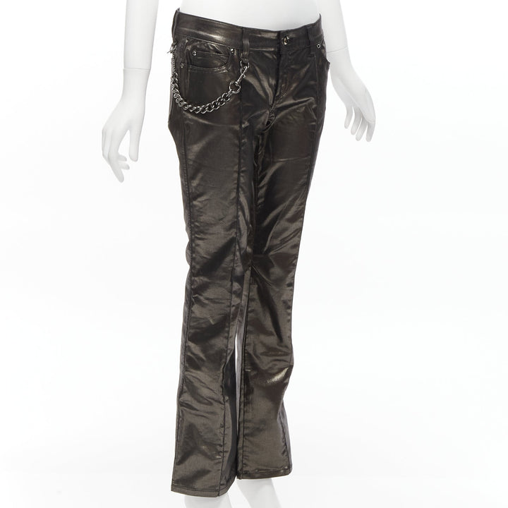 GUCCI Vintage gold gunmetal sheen hip chain flare leg pants IT42 M