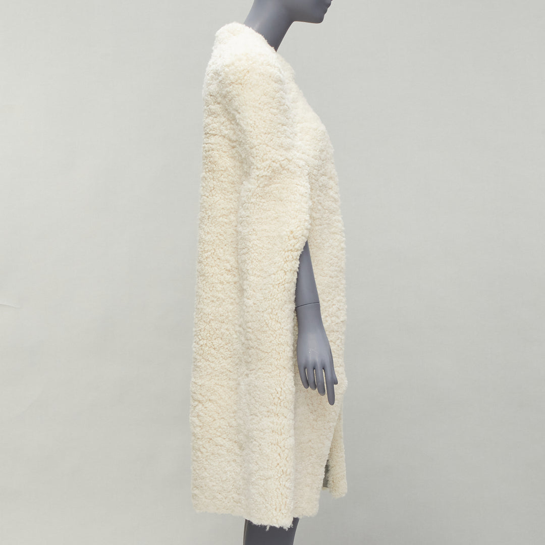 rare OLD CELINE Phoebe Philo 2010 Runway gold buckle cream shearling cape FR36
