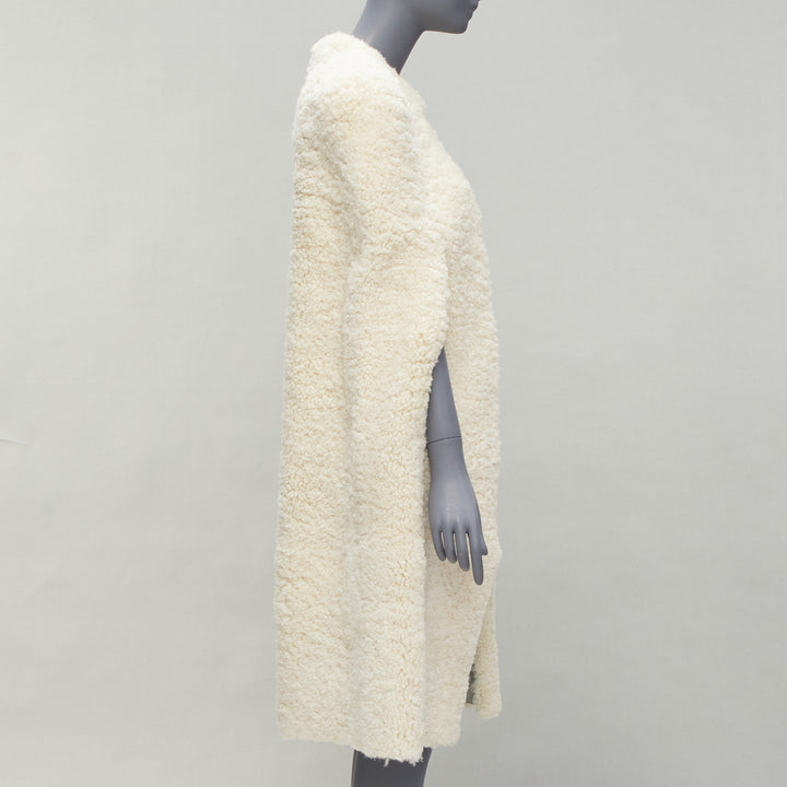 rare OLD CELINE Phoebe Philo 2010 Runway gold buckle cream shearling cape FR36