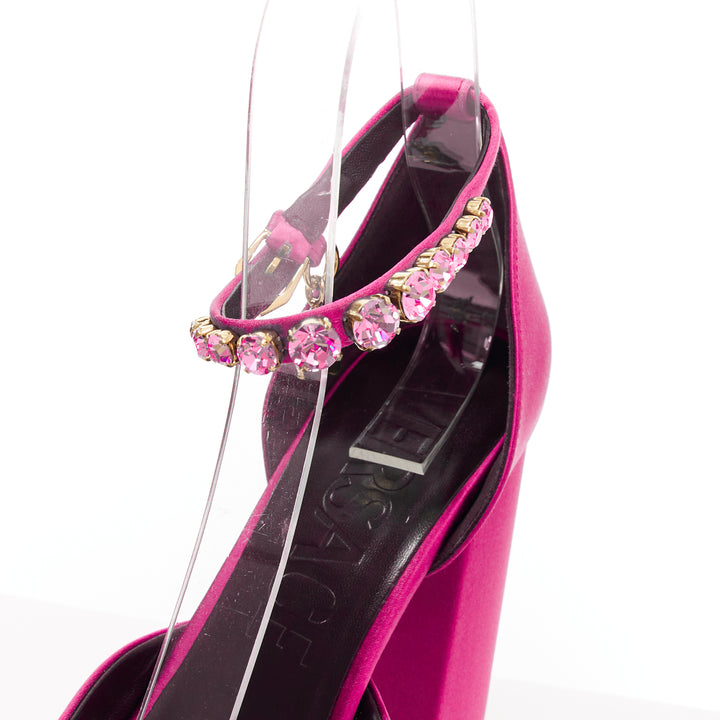 VERSACE Runway Aevitas 155 pink satin gold crystal Medusa double platform EU40
