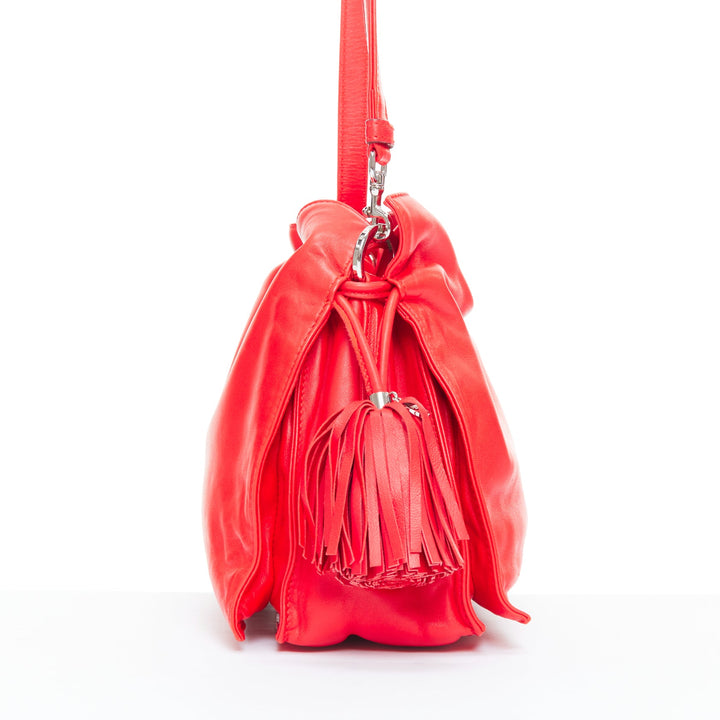 LOEWE Vintage Flamenc Tassel red soft leather anagram crossbody bucket bag