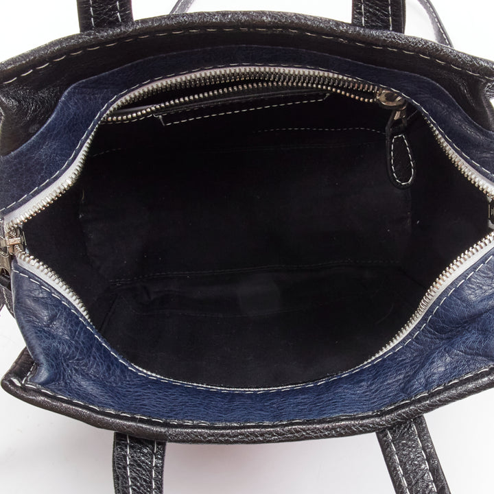 BALENCIAGA Bazar navy red striped leather top handle crossbody bag