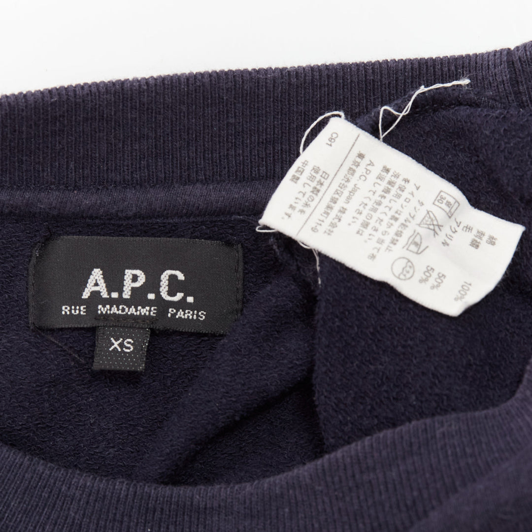 A.P.C. navy blue white anchor embroidery crew neck cotton sweatshirt US0 XS