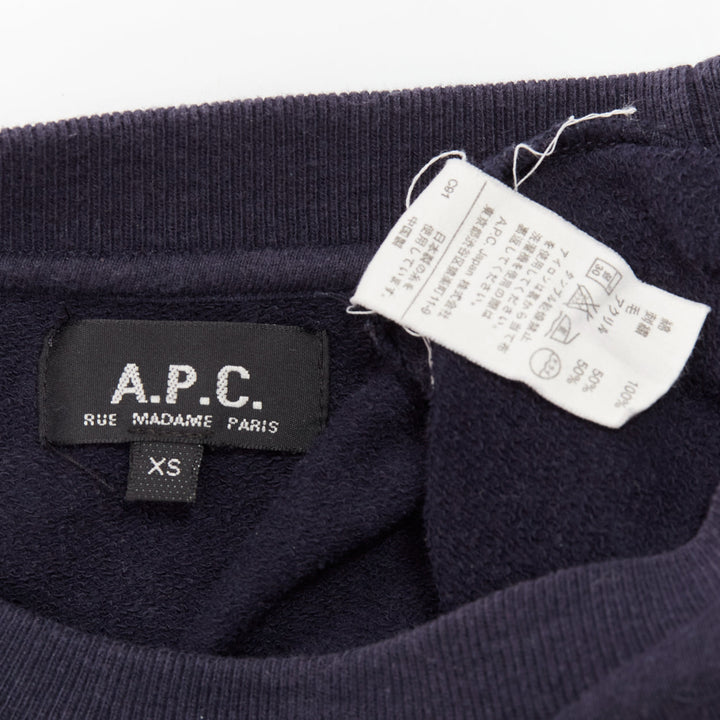 A.P.C. navy blue white anchor embroidery crew neck cotton sweatshirt US0 XS