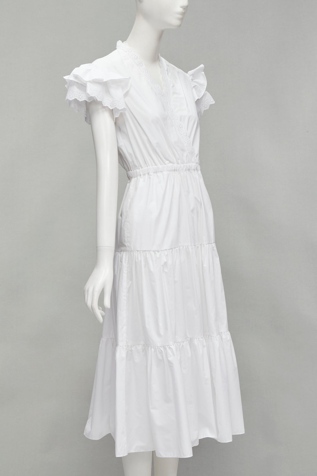 PHILOSOPHY 2019 white butterfly ruffle sleeve lace eyelet tier dress IT38 XS