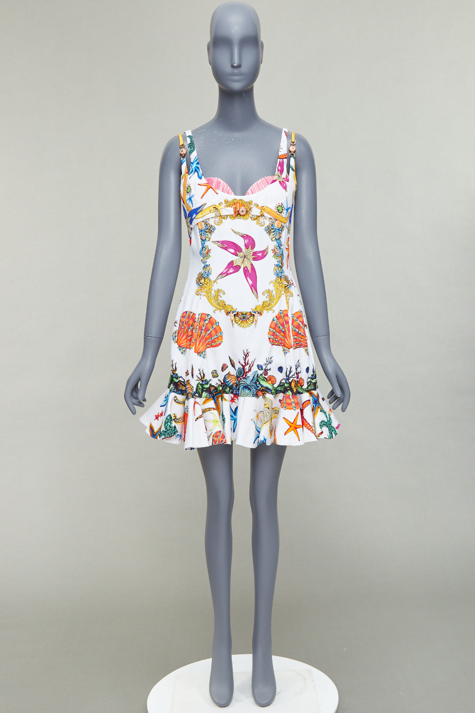VERSACE 2021 Runway Tresor De La Mer white starfish corset flounce dress IT40 L