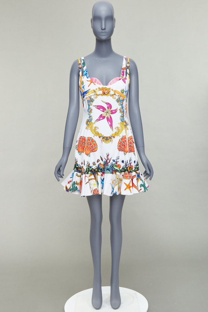 VERSACE 2021 Runway Tresor De La Mer white starfish corset flounce dress IT40 L