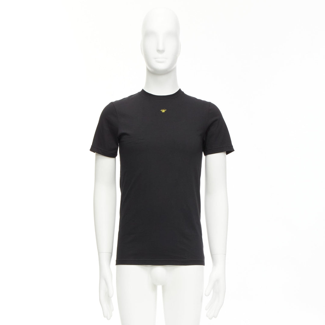DIOR HOMME black cotton gold bee embroidered fitted tshirt XXS