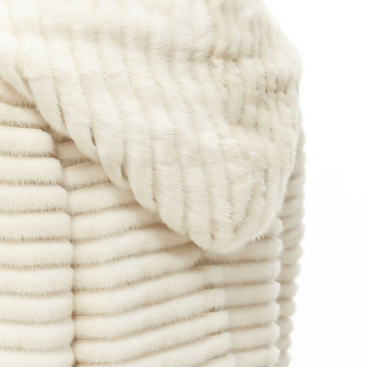 MARCO VANOLI cream tulle fur stripes buttoned asymmetric hooded jacket IT40 S