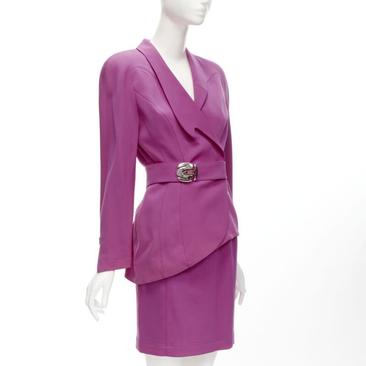 THIERRY MUGLER Vintage pink space age curved lapel metal buckle blazer IT9AT S