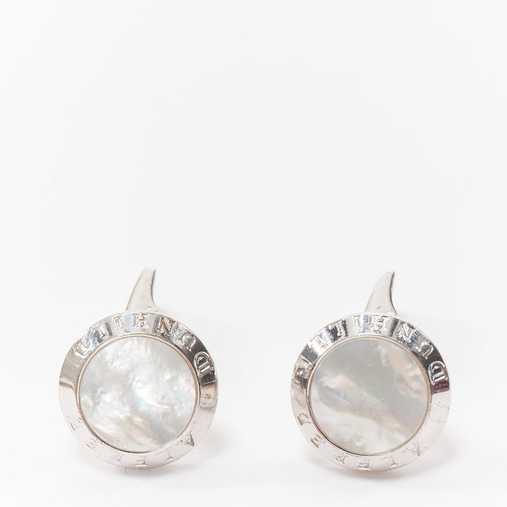 ALFRED DUNHILL 925 steel holographic mother of pearl round logo cufflinks