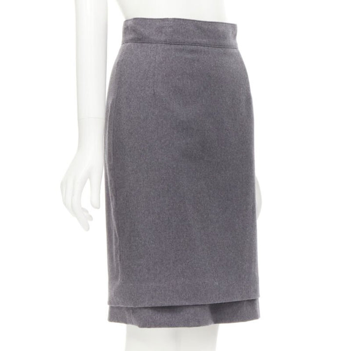 OSCAR DE LA RENTA grey wool double layered hem pencil skirt US2 XS