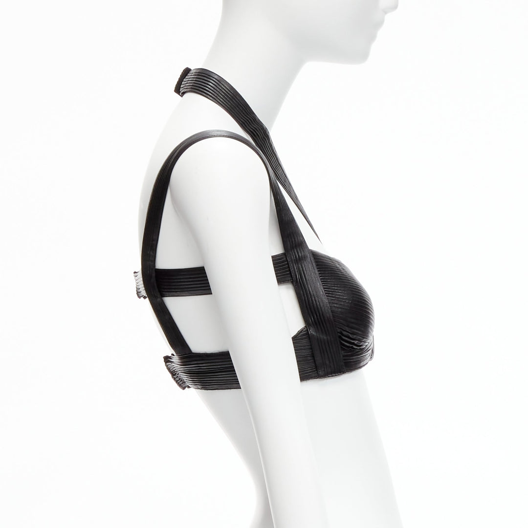 rare GIVENCHY Riccardo Tisci 2014 Runway black pleated leather harness bra top