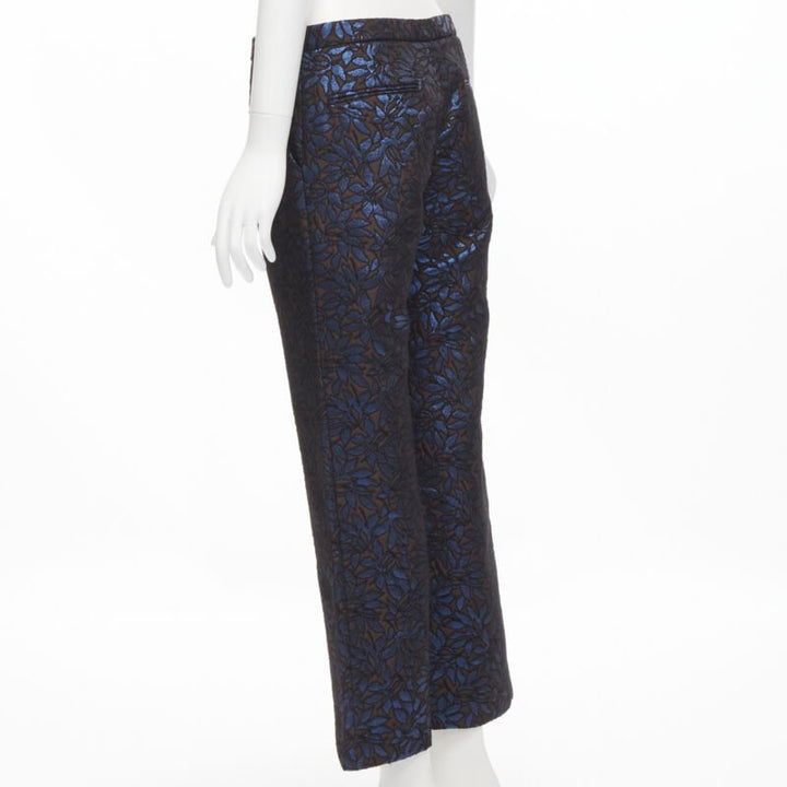 MARNI metallic blue brown floral jacquard wide leg trousers pants IT42 M