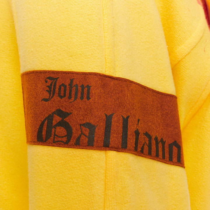 JOHN GALLIANO yellow cotton red logo print back raglan hoodie L