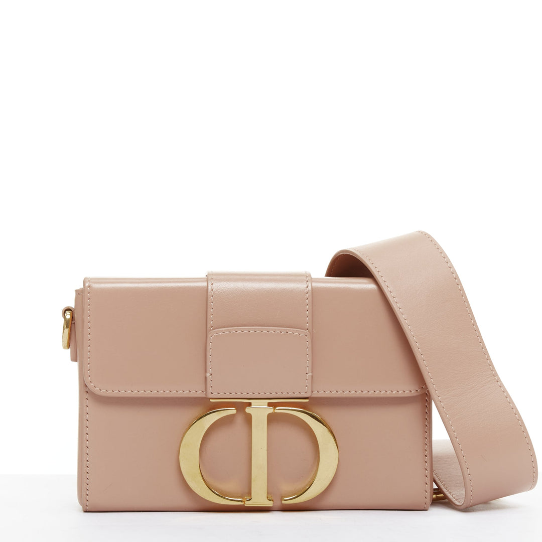 CHRISTIAN DIOR 30 Montaigne Box Mini nude leather gold CD buckle crossbody bag