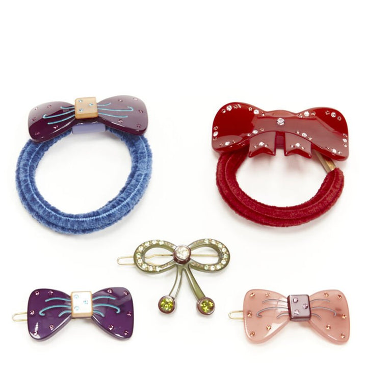 CHIC & MODE Alexandre Zouari LOT OF 5 crystal acrylic bow ribbon hair tie clip