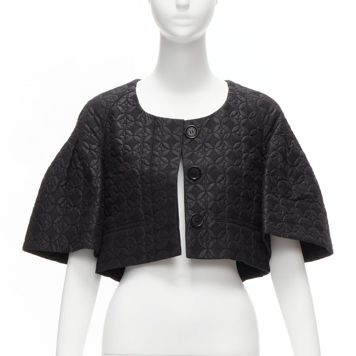 CHLOE black floral jacquard bell sleeve round neck cropped jacket FR34 XS