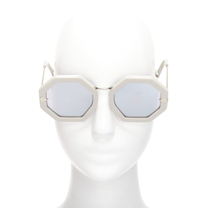 KAREN WALKER Moon Disco grey acetate handmade hexagon arrow sunglasses