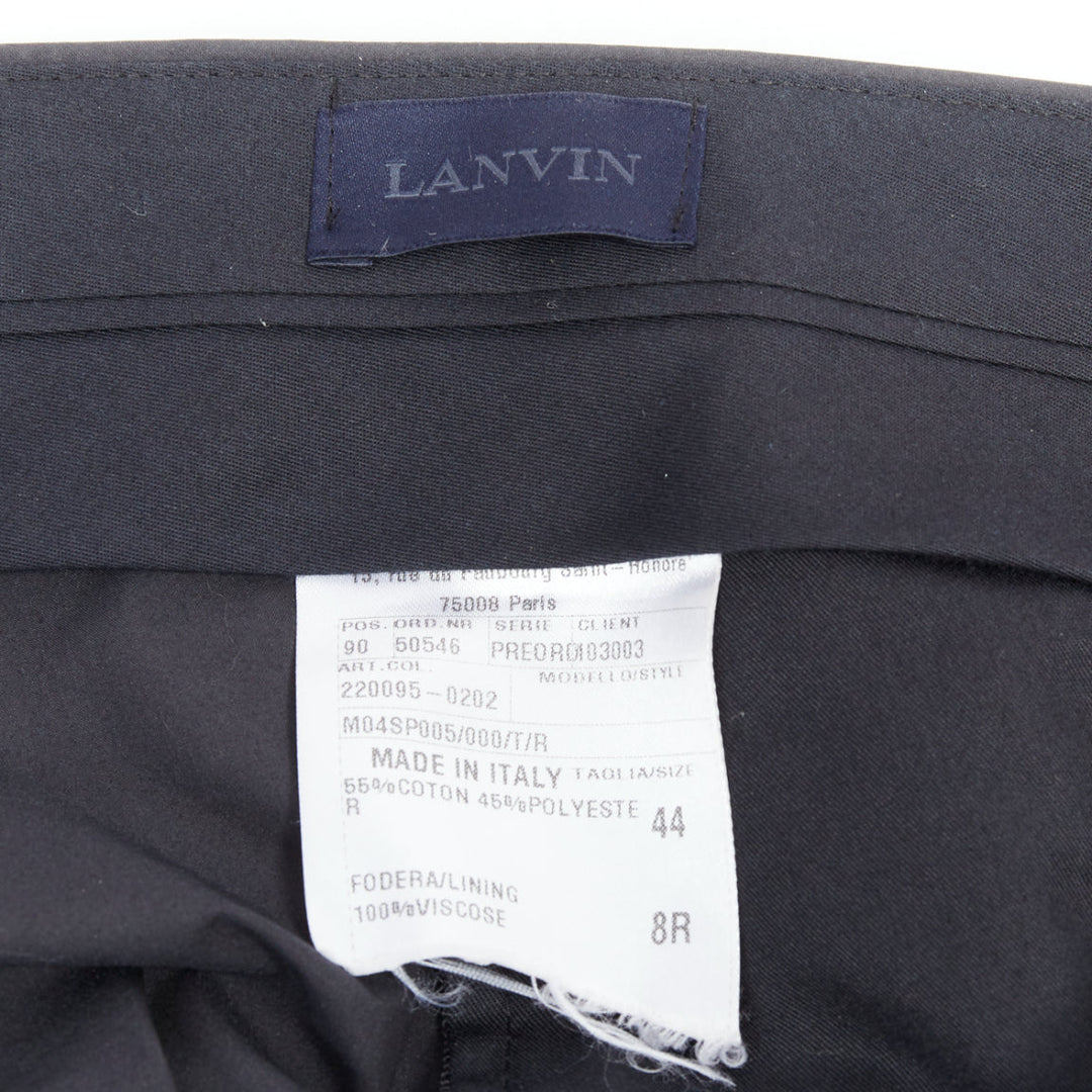 LANVIN black wool blend crepe concealed fly tapered trousers FR44 XS