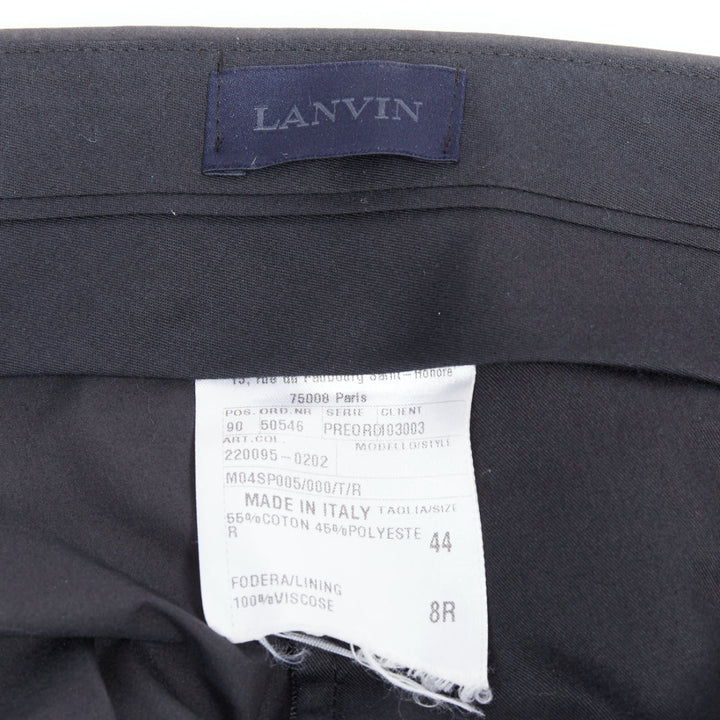 LANVIN black wool blend crepe concealed fly tapered trousers FR44 XS