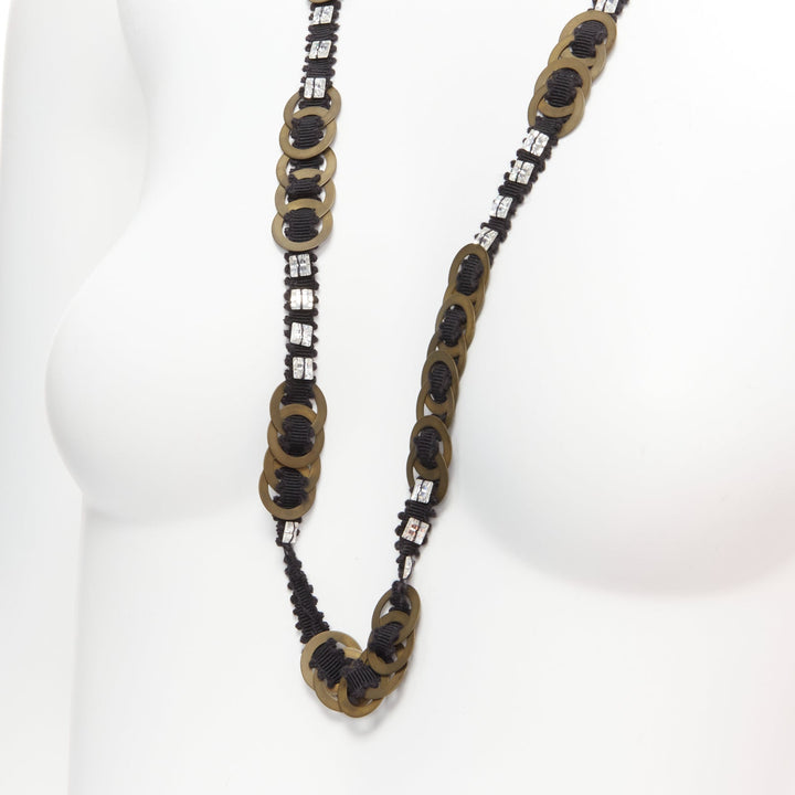 CHAMOREL black grosgrain ribbon clear crystal bronze rings long necklace