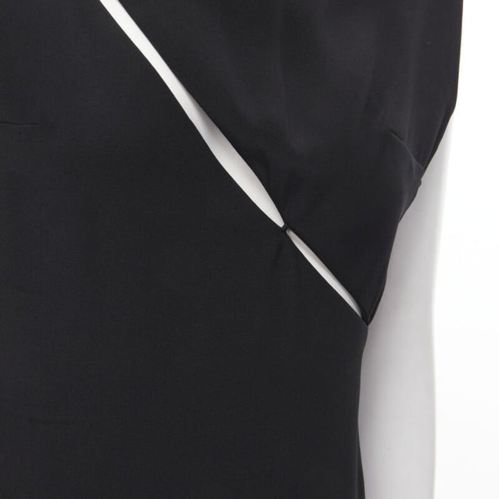 MADAME GRES Haute Couture Paris 1972 black crepe slash slit cut out dress M