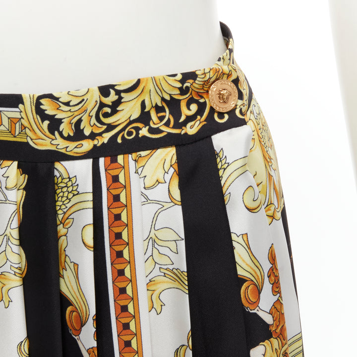 VERSACE 2021 Renaissance Barocco black gold silk pleated skirt IT40 S