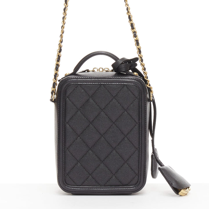 CHANEL N/S Vanity Vertical black filigree gold CC logo small crossbody bag