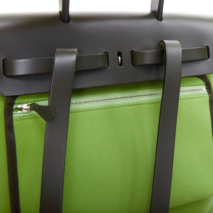 rare HERMES Herbag A Dos Vert Criquet green black canvas palladium backpack