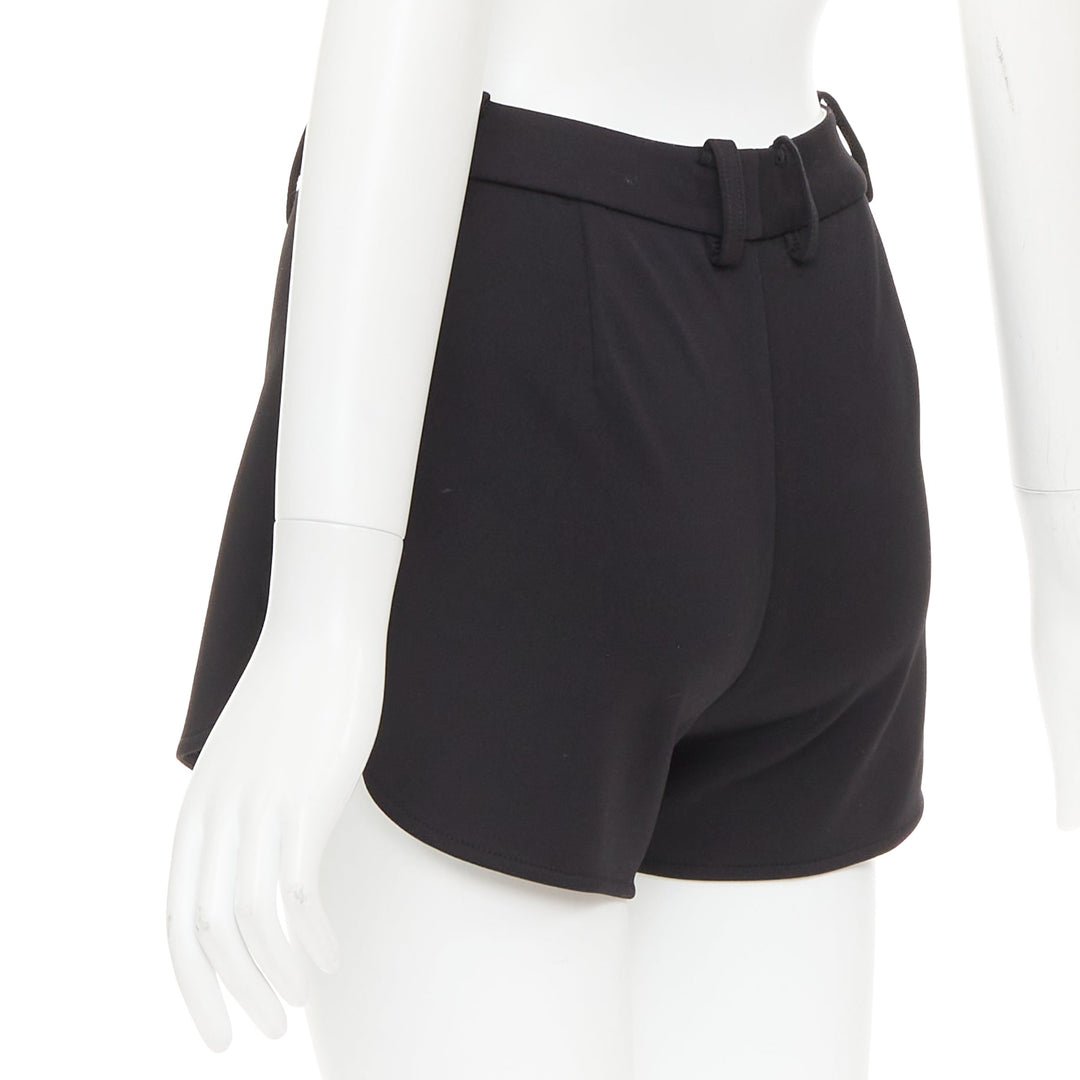 SHUSHU TONG Slit Shorts black floral button applique mini runner pants UK6 XS