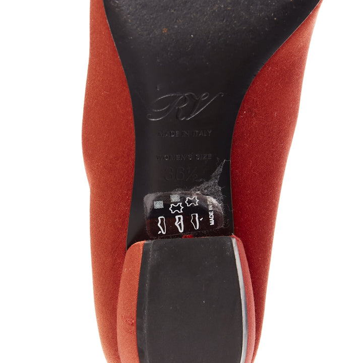 ROGER VIVIER red satin silver strass crystal buckle classic dress flats EU36.5