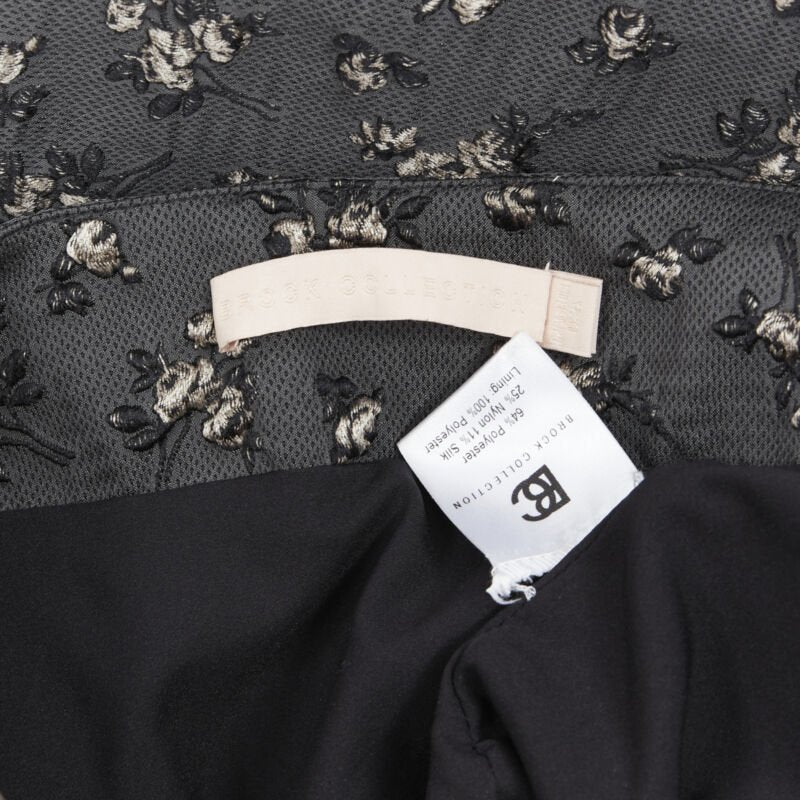 BROCK COLLECTION grey floral cloque front dart knee length pencil skirt Us0 XS