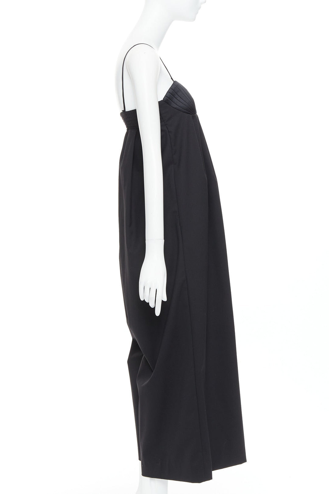 BEVZA black 100% wool Seashell bust wide leg overall jumpsuit XS