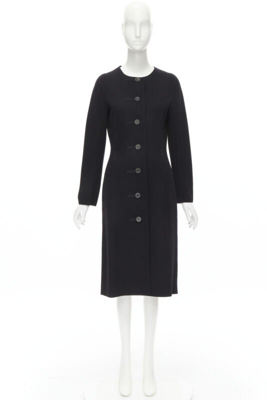 LANVIN Alber Elbaz 2004 black wool pinched darts button front fitted coat FR38 S
