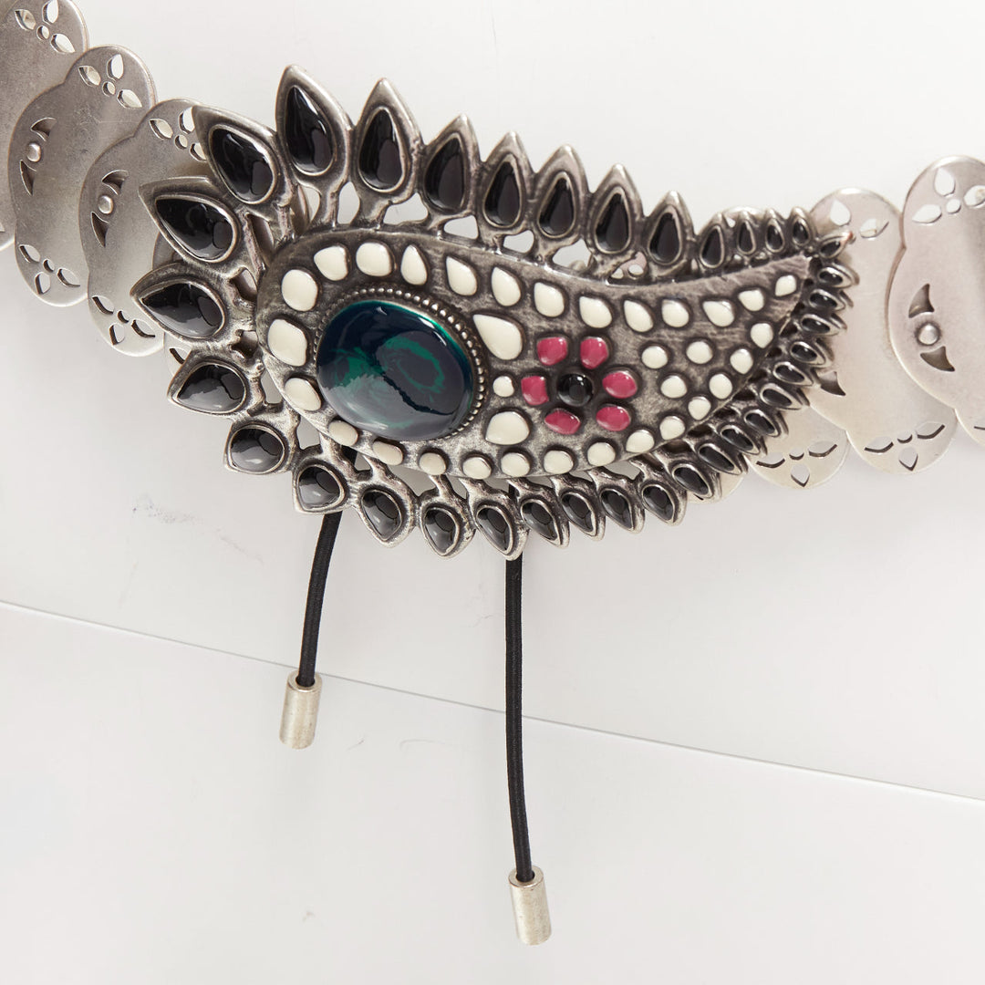 ISABEL MARANT Azema green embellished paisley silver metal plate chain belt 75cm