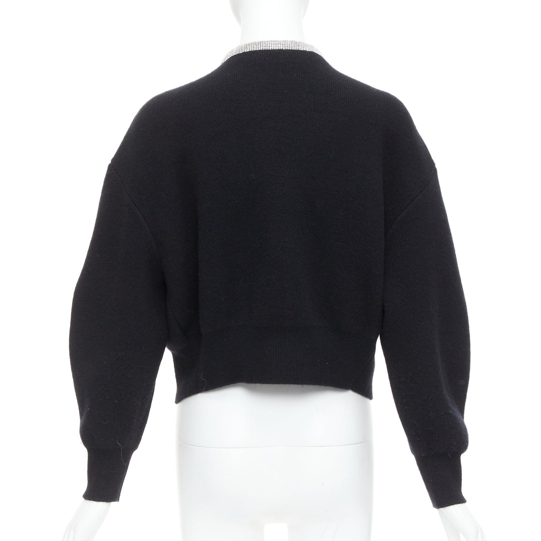 ALEXANDER WANG black wool cashmere blend crystal cord cropped cardigan S