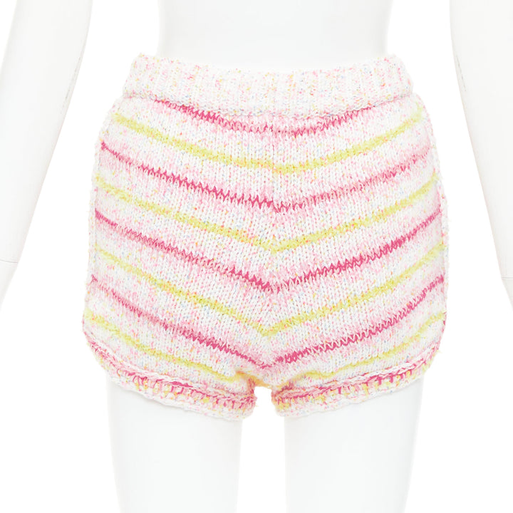 CHANEL 24C pink yellow cotton blend CC logo knit mini shorts FR34 XS