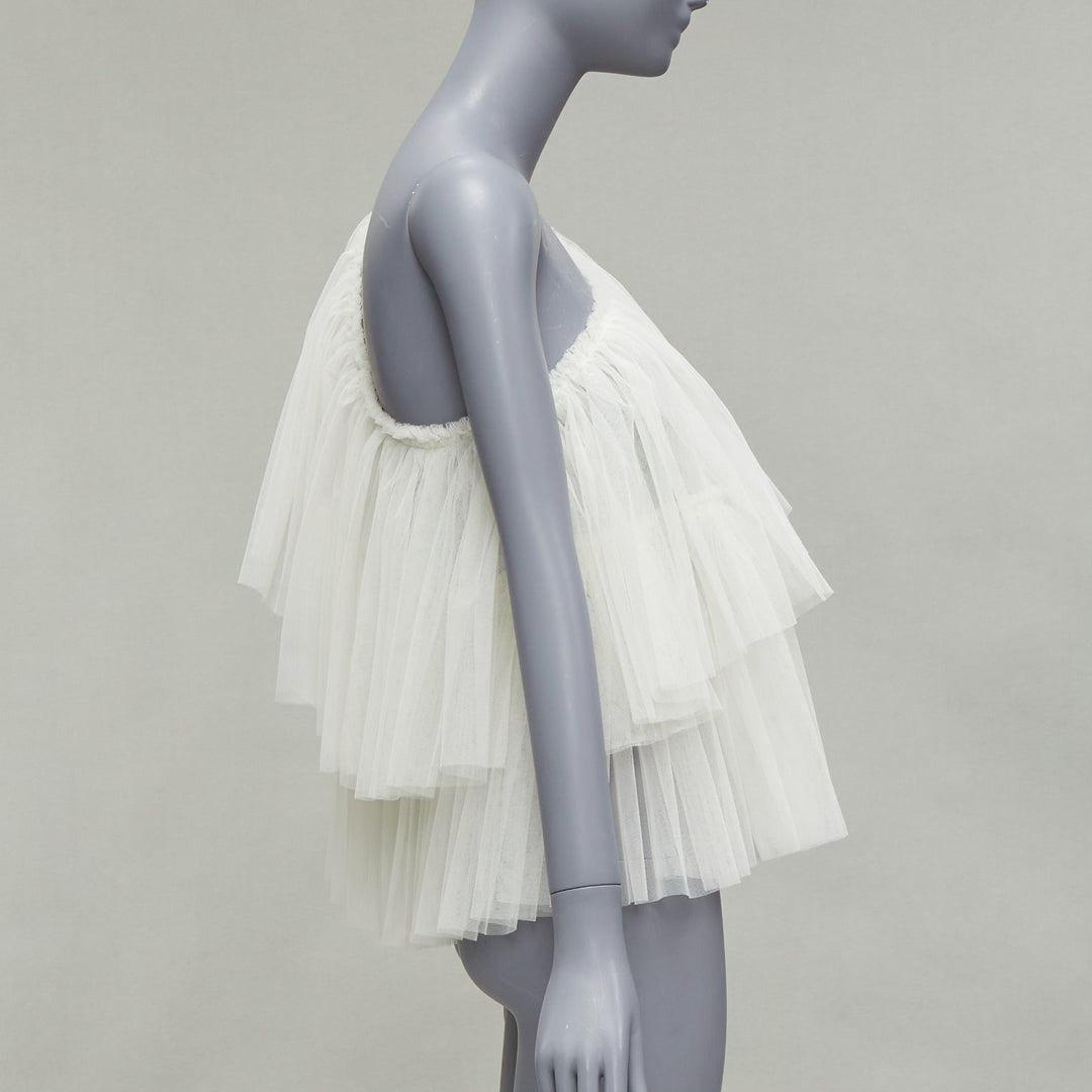 MOLLY GODDARD cream tulle tiered one shoulder sheer top UK6 XS