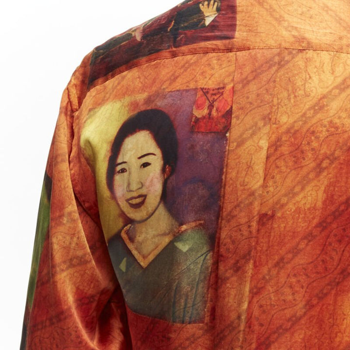 rare YOHJI YAMAMOTO 2004 100% silk Taisho Japanese portrait orange shirt JP2 M