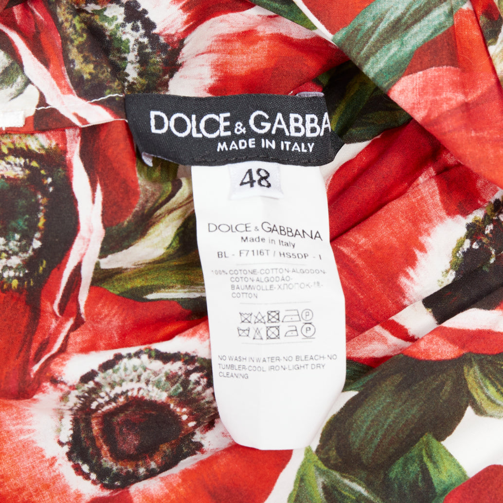 DOLCE GABBANA red anemone floral print cotton poplin peplum top IT48 XXL